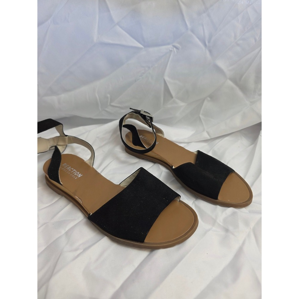 Kenneth Cole Reaction Jolly Black Ankle Strap Flat Sandals Womens 6 US 36 EU